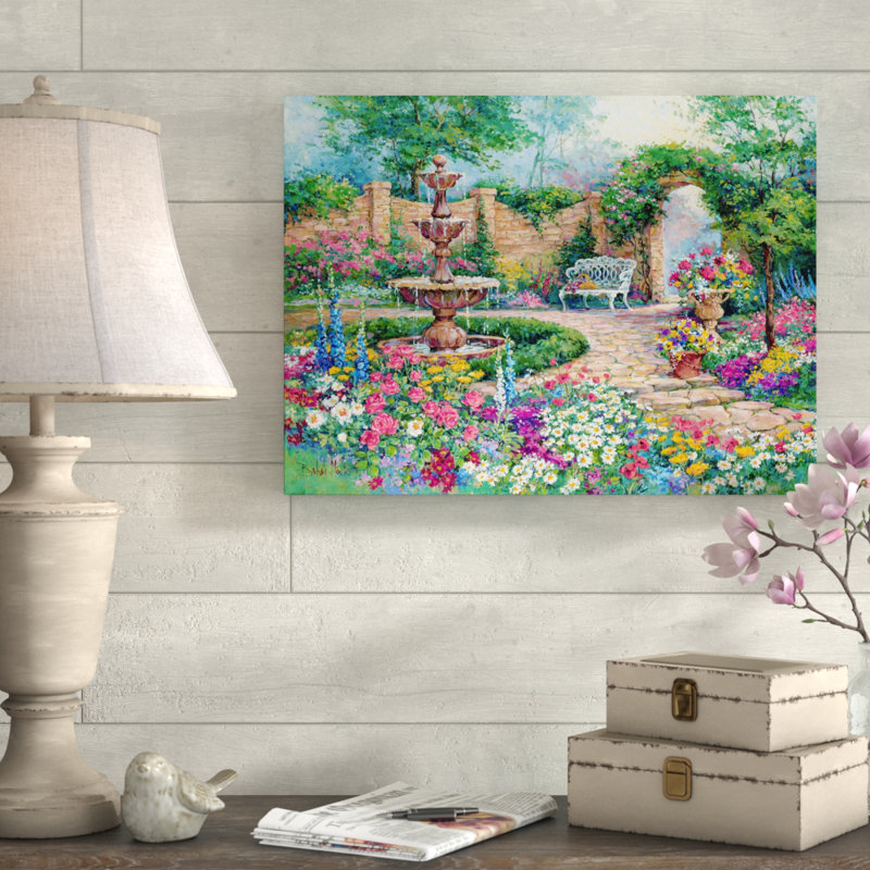 « tranquil jardin », reproduction de peinture à l’acrylique sur toile tendue, H 18 po x l 24 po x P 2 po