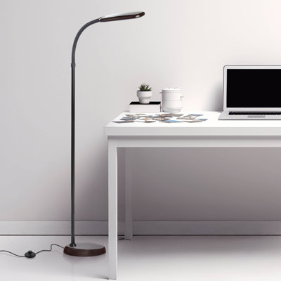 Litespan Slim 55 in. Industrial Dimmable LED Directional Task Floor Lamp, Black Finish and Brown Base