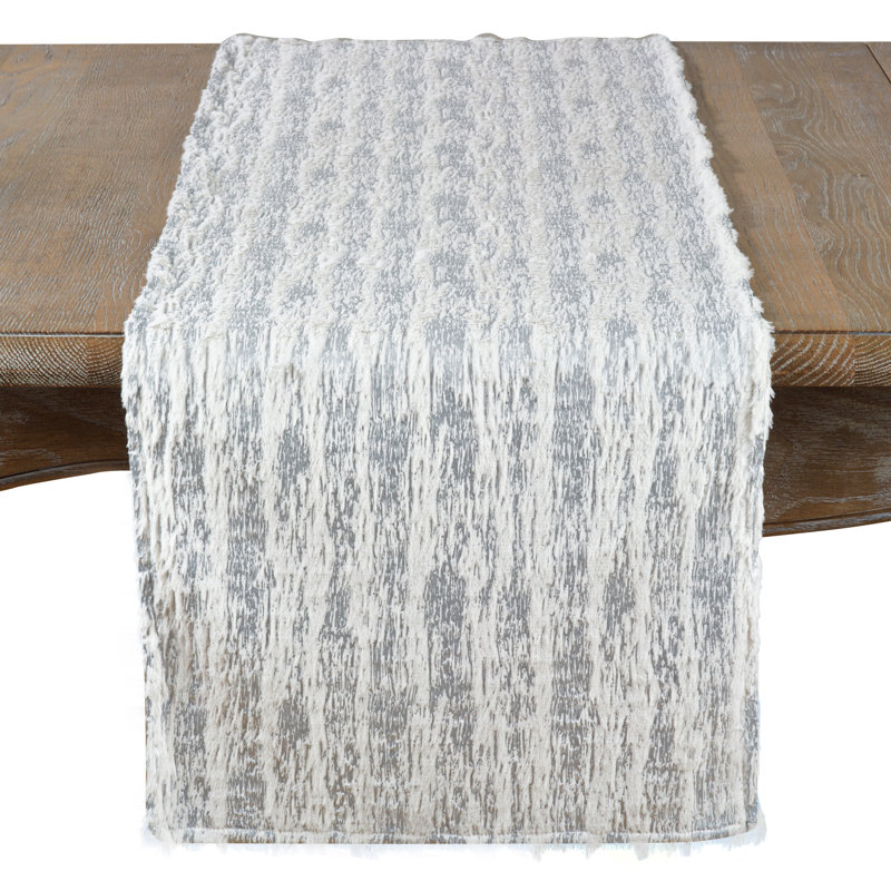 Tarrytown Textured Faux Fur with Brushed Metallic Foil Print Table Runner, 108" x 16", Silver