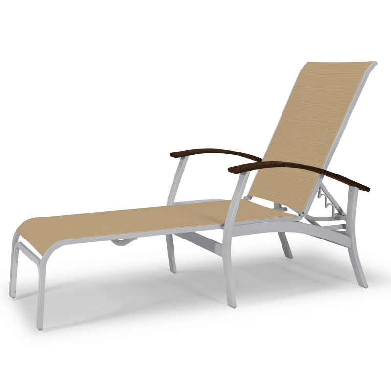 Askar Outdoor Rust-Resistant Metal Chaise Lounge, Textured Beachwood, White 6D Sunbrella®, Kona P10