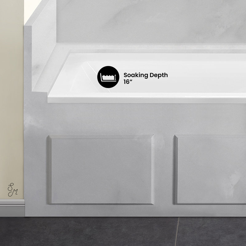 Voltaire 60" x 30" Right-Hand Drain Alcove Bathtub, Right, White/Tan