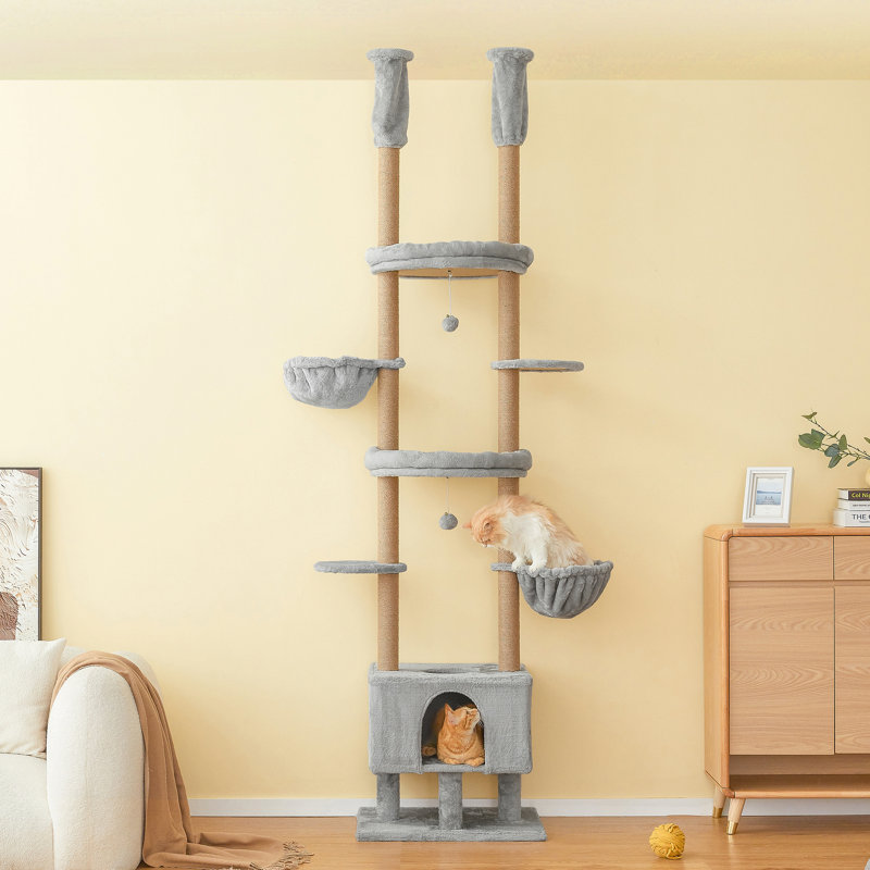 Tour pour arbre à chat à hauteur réglable de 92,9 po à 102,4 po, Rose