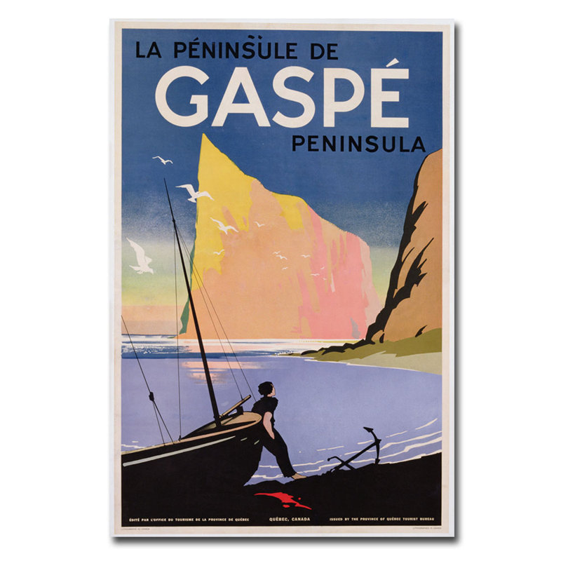 « gaspe péninsule québec 1939 », affiche rétro sur toile tendue, H 24 po x l 16 po x P 2 po