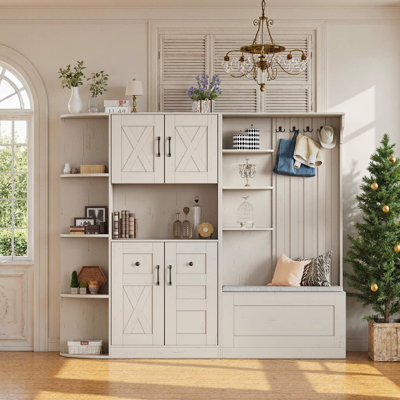 Armoire de vestibule multifonctionnelle 2-en-1 avec rangement et 4 crochets