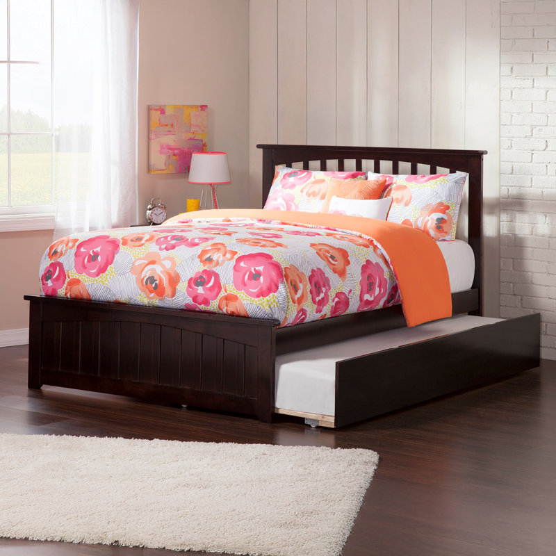 Huntsville Solid Wood Platform Bed with Matching Footboard and Roll Out Trundle, Espresso