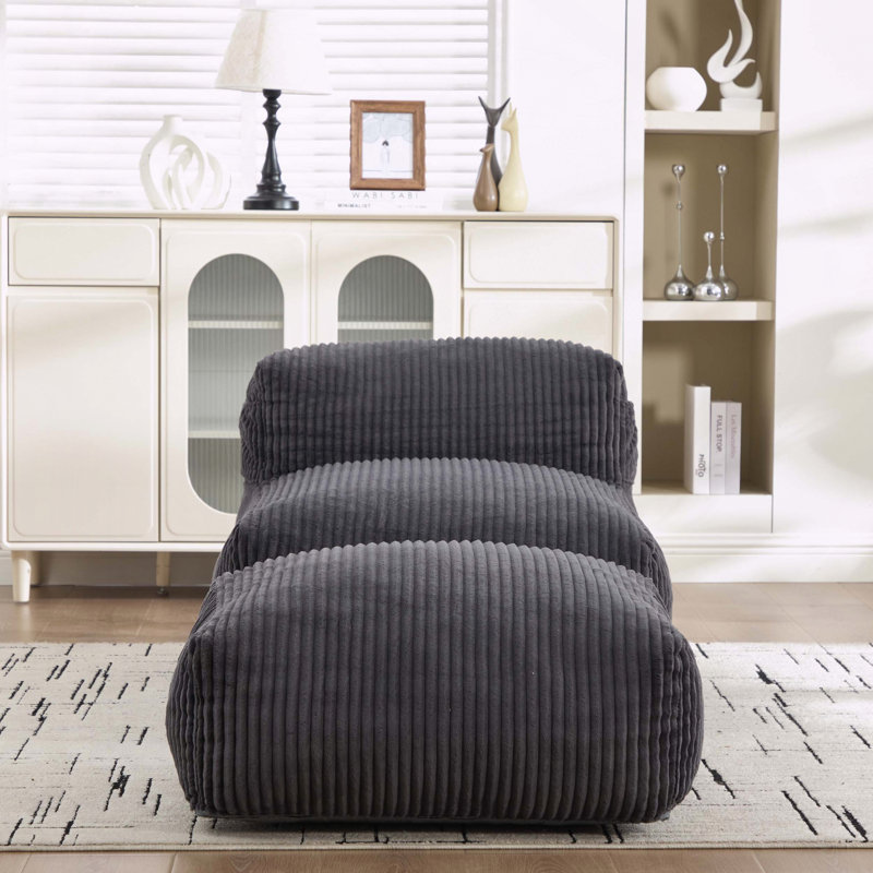 Grand fauteuil à billes avec mousse à mémoire de forme, tissu en velours côtelé et repose-pieds - sans assemblage, Gris foncé