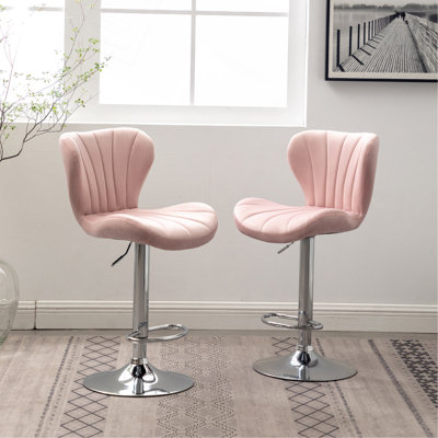 Ellston Upholstered Adjustable Swivel Barstools In Pink, Set Of 2