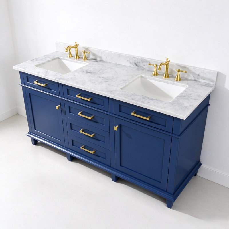 Danbury 72 " W Freestanding Standard 2 Double Vanity Bathroom Vanity With Top, Blue