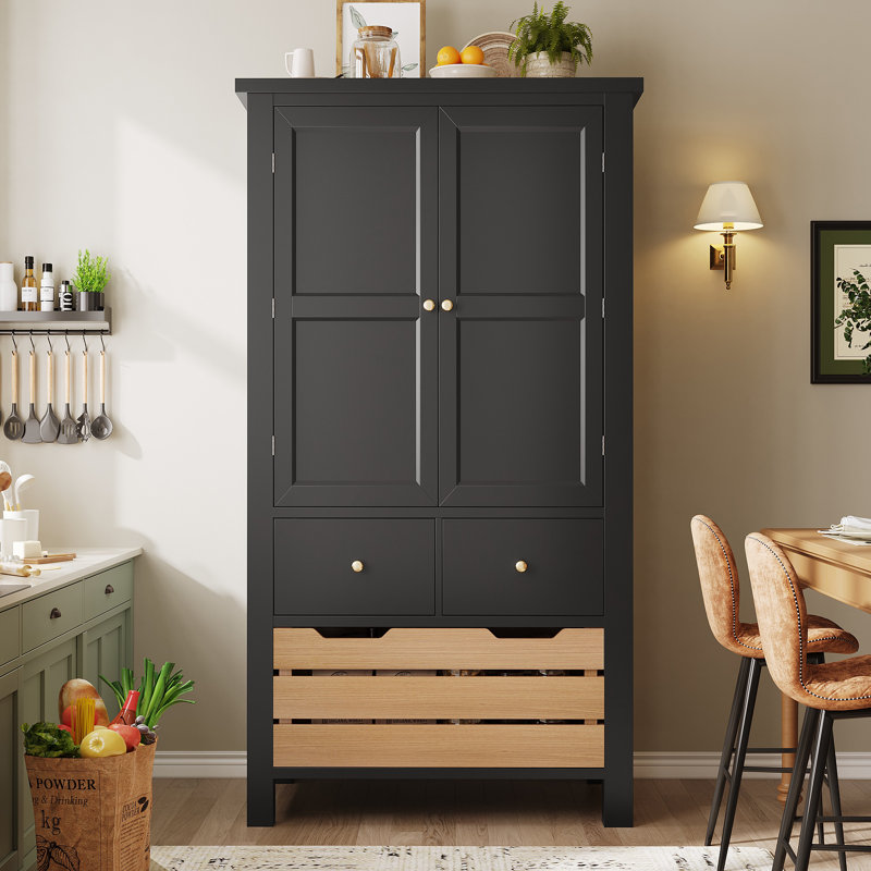 140cm Kitchen Pantry, Black