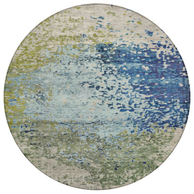 Machine Washable Indoor/Outdoor Xhevrie Blue Rug