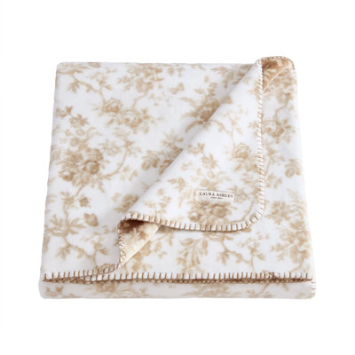 Laura Ashley Walled Garden Plush Reversible Brown Throw Blanket