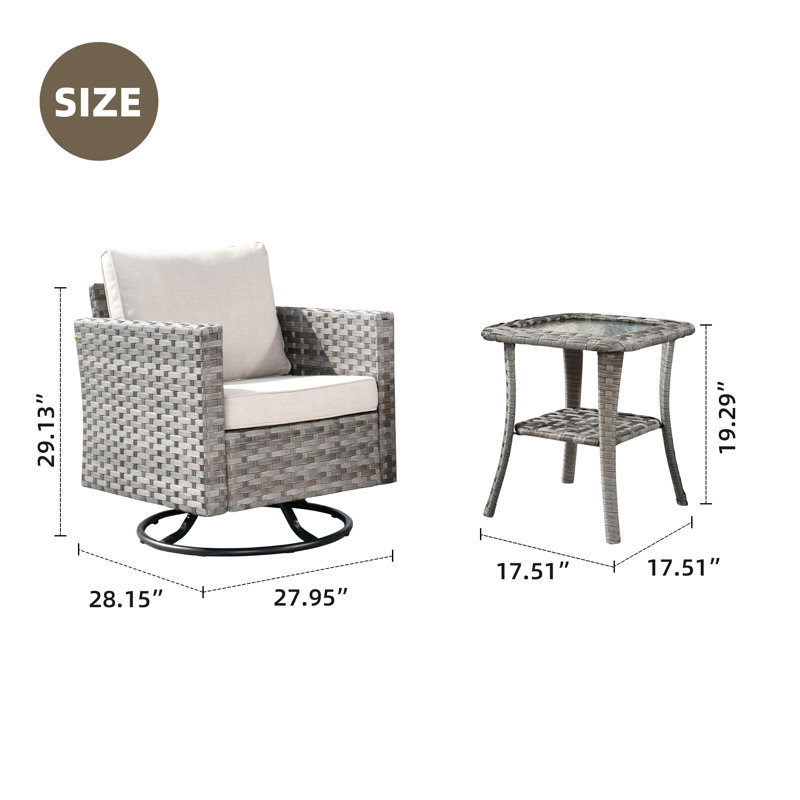 Baili Outdoor Chair With Side Table, Beige