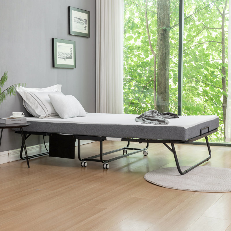 Lit d'invité pliant avec matelas en mousse apaisante: 75 po x 45 po, structure en métal, housse de rangement, roues portatives, mousse à mémoire de forme pliable: 75 à 45 po, roues, idéal pour les invités