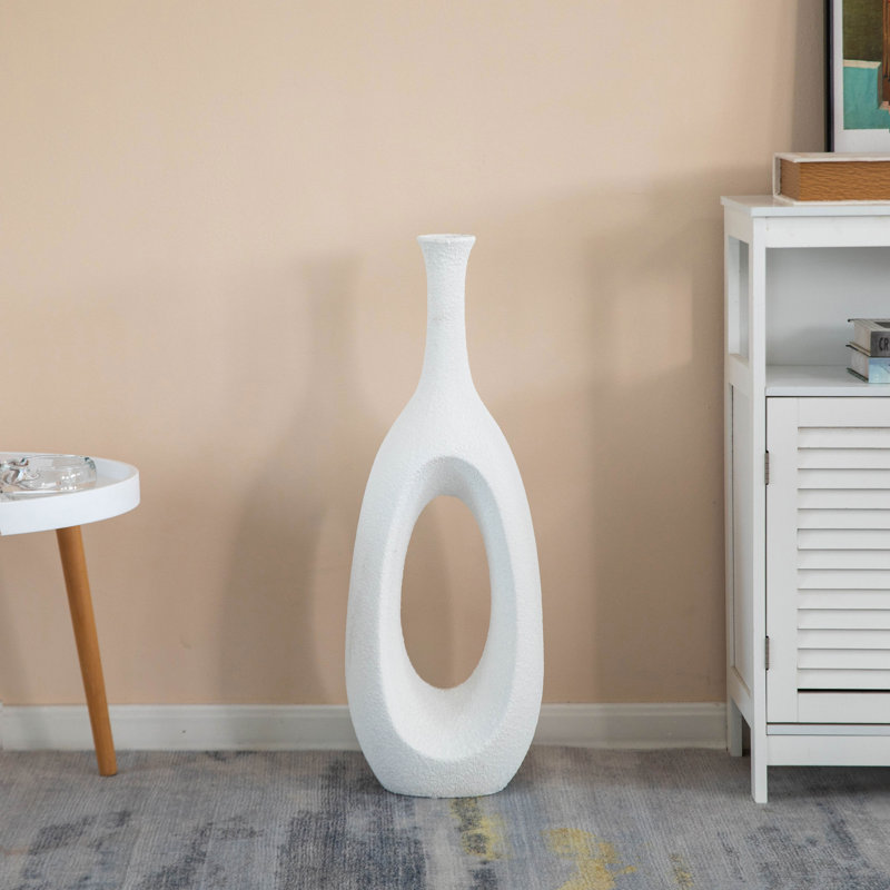 Frosted White Fiberglass Tall Floor Vase - Decorative Vase For Modern Home Decor, Perfect For Living Room, Home Office, Bedroom, Kitchen, Coffee Bar, Farmhouse Decor, And Wedding Centerpieces