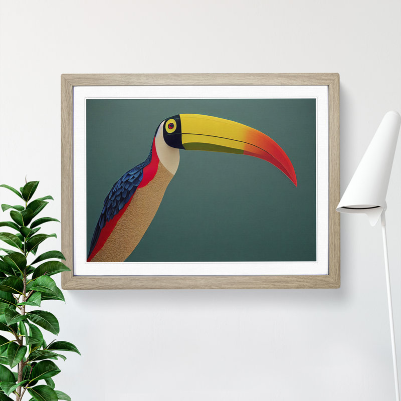 Delightful Toucan Bird - Single Picture Frame Print, 25cm H x 34cm W x 2cm D, Oak