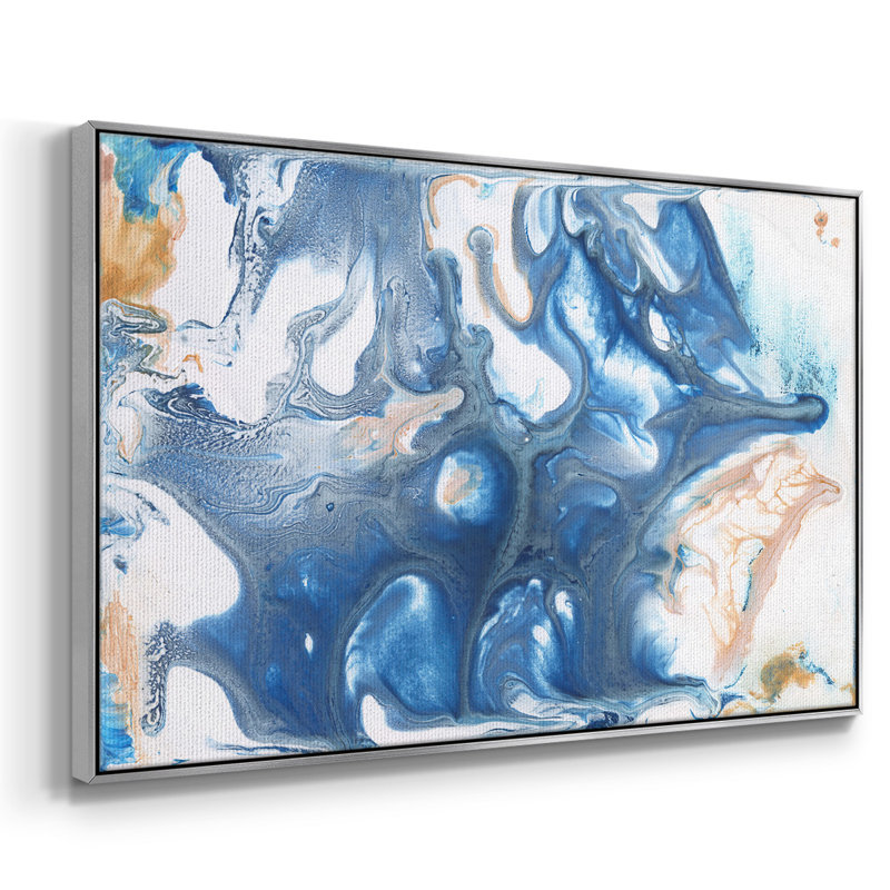 Bleu dansant II, H 27 po x l 41 po x P 2 po, Toile argentée avec cadre flottant, Non