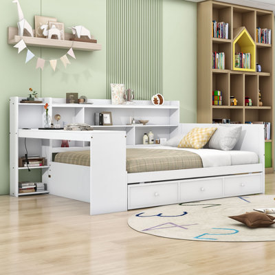Wooden Daybed With Three Drawers, USB Ports and desk by Red Barrel Studio