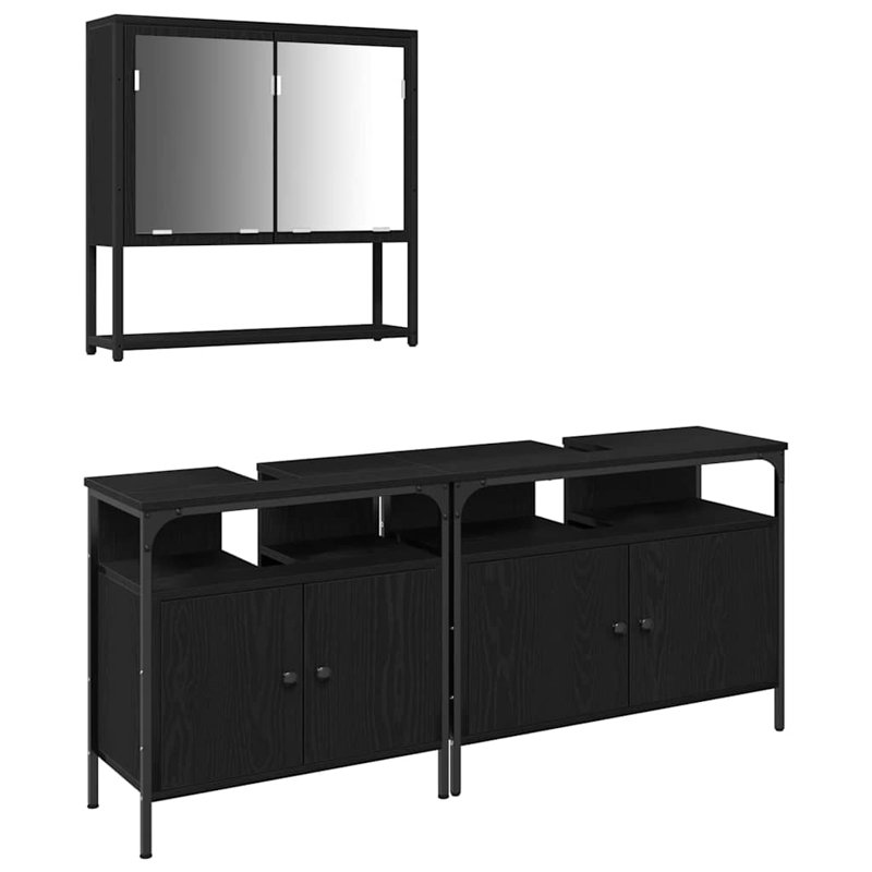 Bathroom Furniture Set With Storage 3 Pcs 80 X 30 X 60 Cm, Black