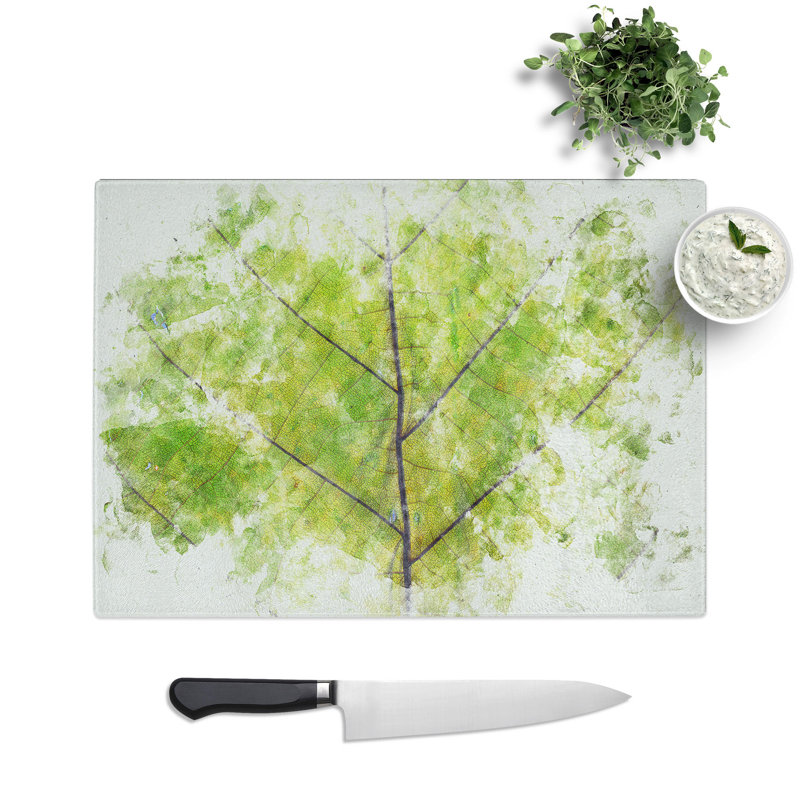 Tempered Glass Lines of the Leaf Chopping Board, 28.5 cm x 39 cm