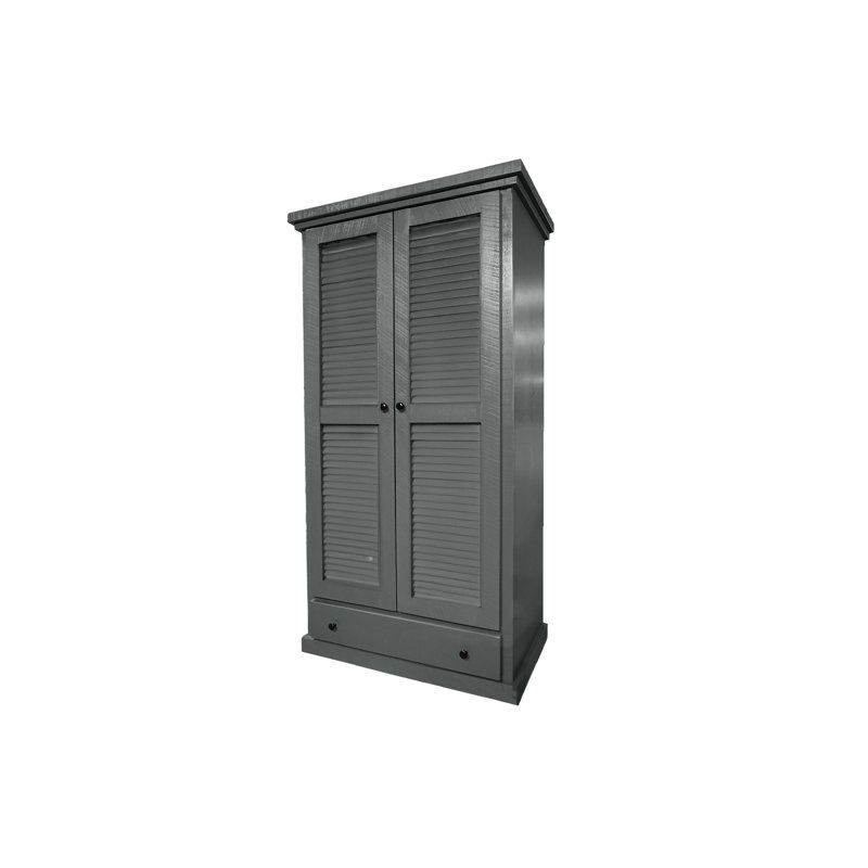 Armoire extra large en bois massif Farmhouse avec portes à volets, Gris