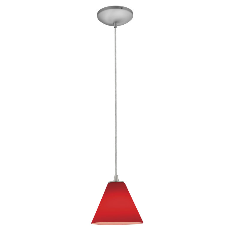Luminaire suspendu conique 1 lumière Cascio, Acier brossé, Rouge