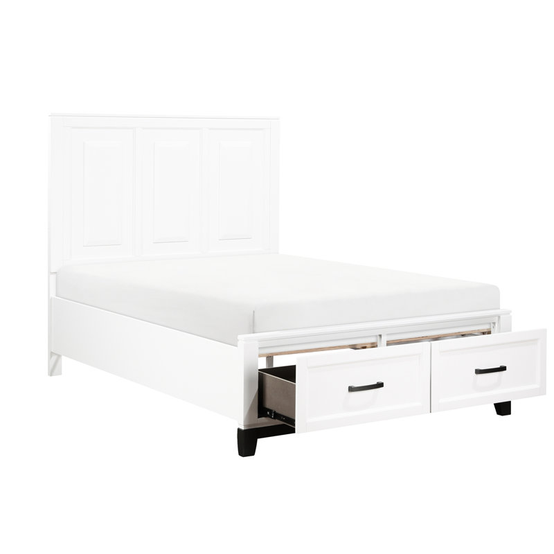 Lit plateforme rustique blanc avec rangement - élément de chambre à coucher avec tiroirs complets
