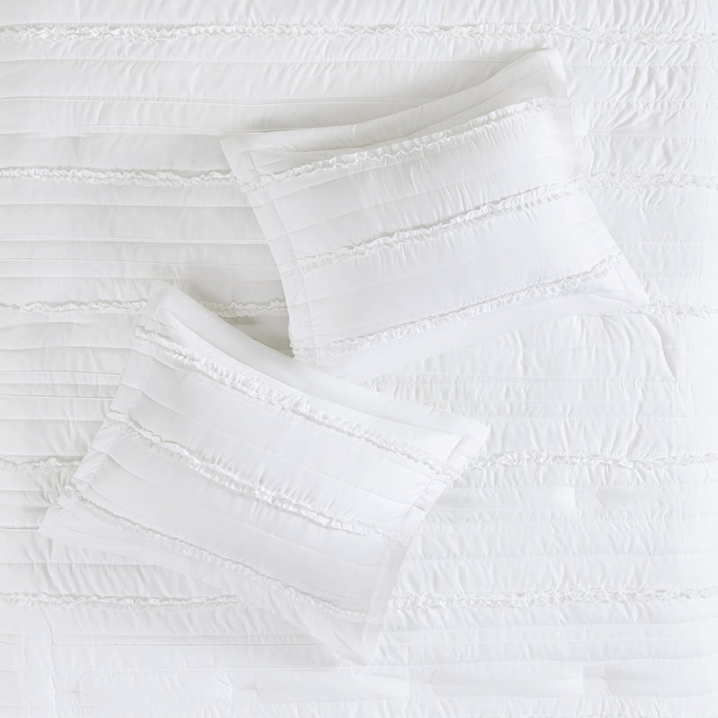 Lit en microfibre 5 pièces - très grand, blanc, design Shabby Chic, édredon à volants,, literie lavable à la machine, microfibre blanche et accents lavables