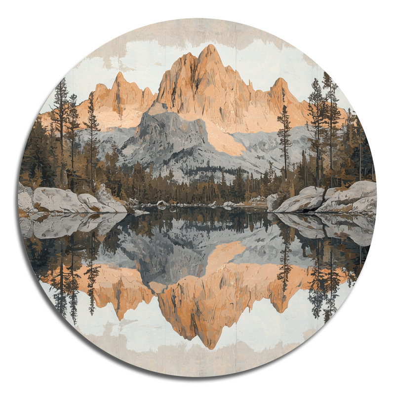 «Mountain Mountains Reflection In Canada II», art mural rond en métal, H 29 po x l 29 po