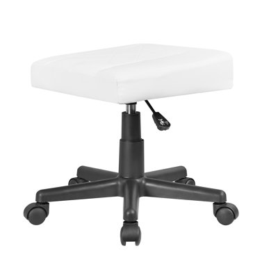 Height Adjustable Rolling Foot Stool, PU Leather Ottoman with Wheels, Rolling Ottoman Stool with Casters, Mobile Vanity Stool for Office Desk, Makeup Room, Salon, Living Room