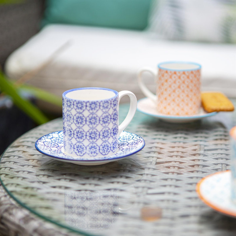 Nicola Spring - Hand-Printed Espresso Cup & Saucer Set - 65ml - Navy, 6