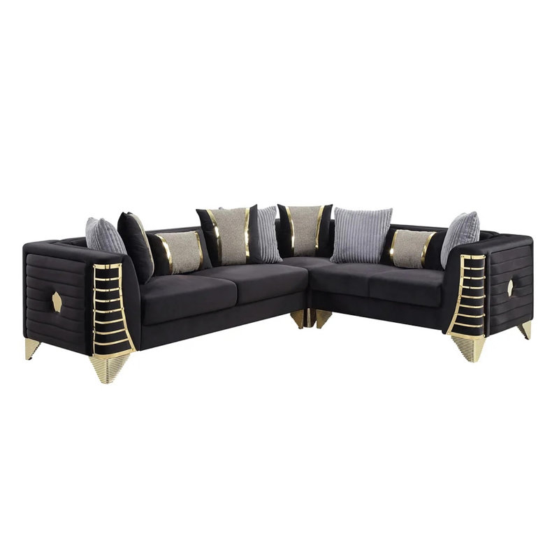 Canapé modulaire 3 pièces Racila, Tissu noir