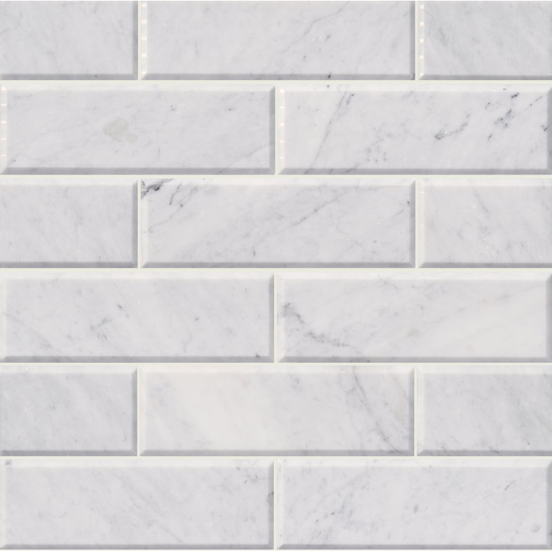 Arabescato Carrara 4 in. x 12 in. Honed Beveled Marble Subway Wall Tile