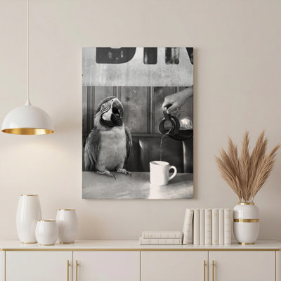 «Gallery Wrap», art mural sur toile pour le salon, la chambre à coucher, le bureau ou le vestibule - décoration murale décorative avec thé perroquet