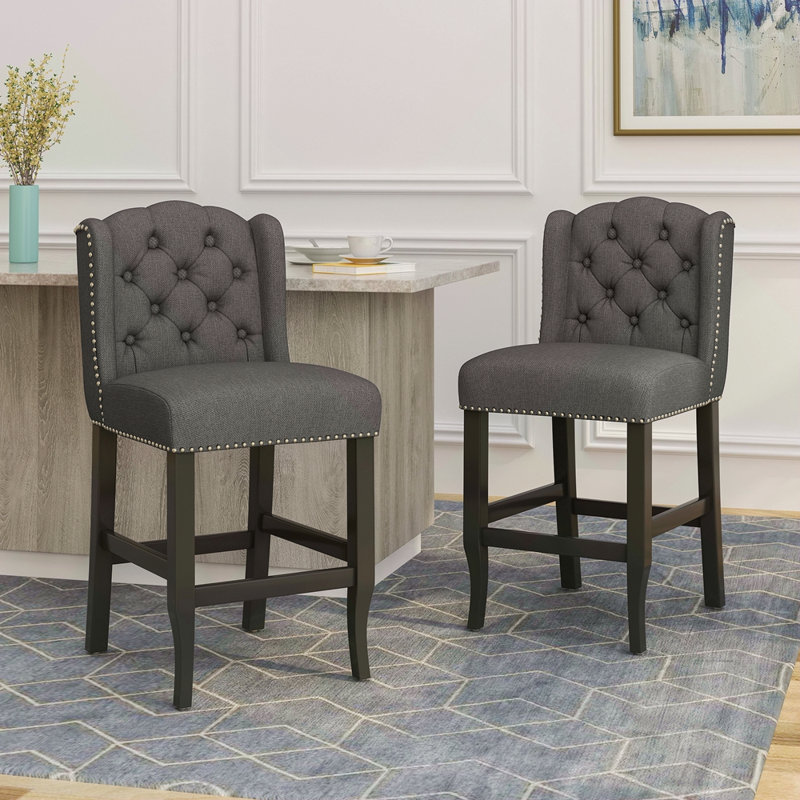 Ensemble de 2 tabourets de comptoir à oreilles capitonnés en tissu Vienna Vienna , Gris