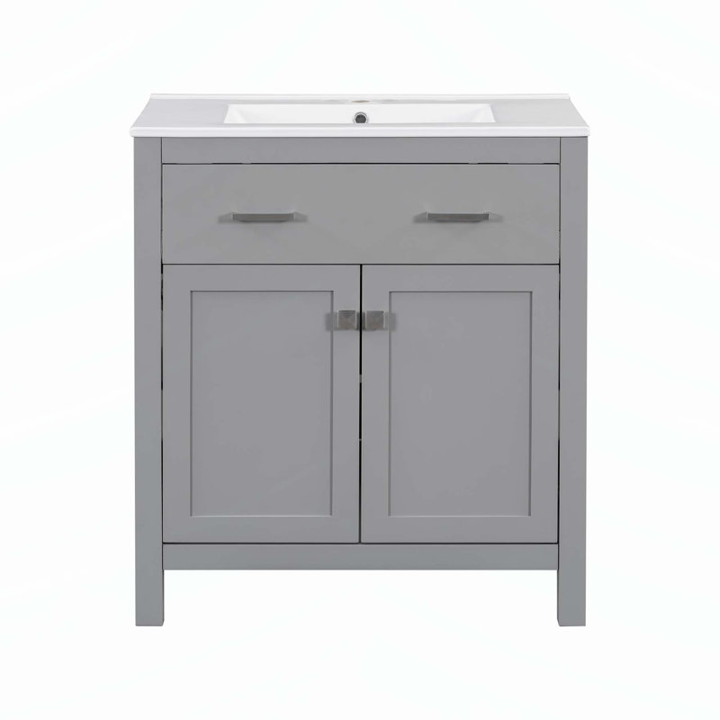 Meuble-lavabo moderne avec lavabo en céramique et options de rangement polyvalentes, Gris