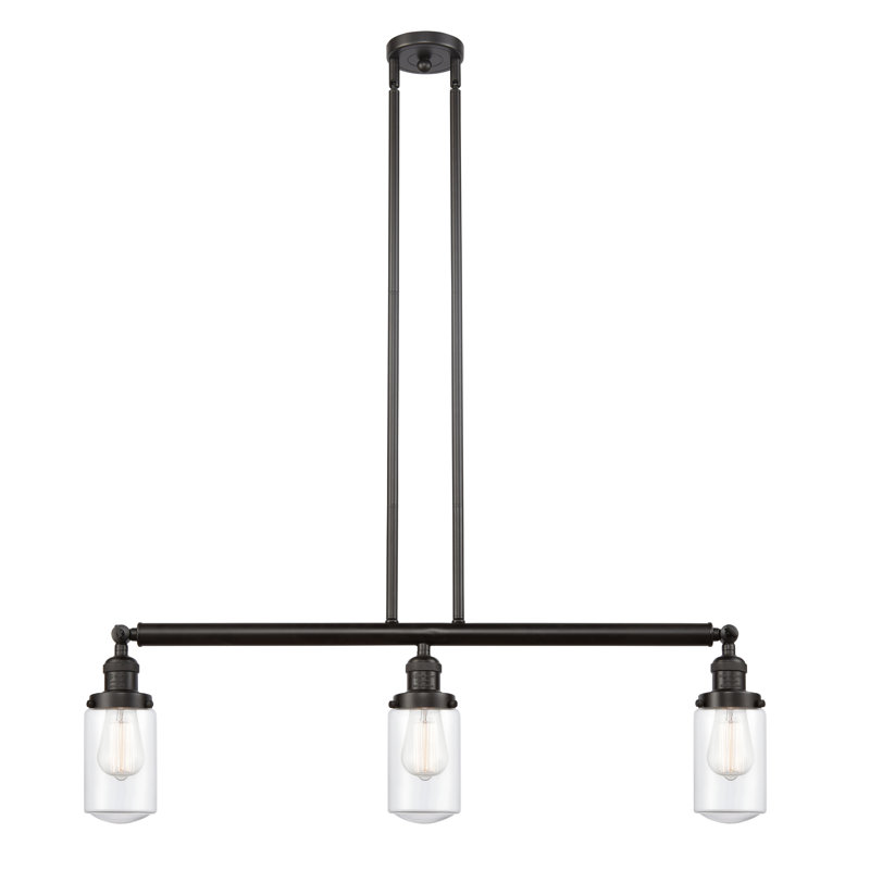 Luminaire suspendu linéaire à 3 lumières pour îlot de cuisine Lemoine, DEL, Bronze huilé, Transparent