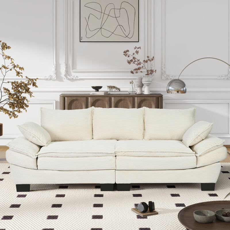 85.4" Upholstered Couch, Beige Corduroy