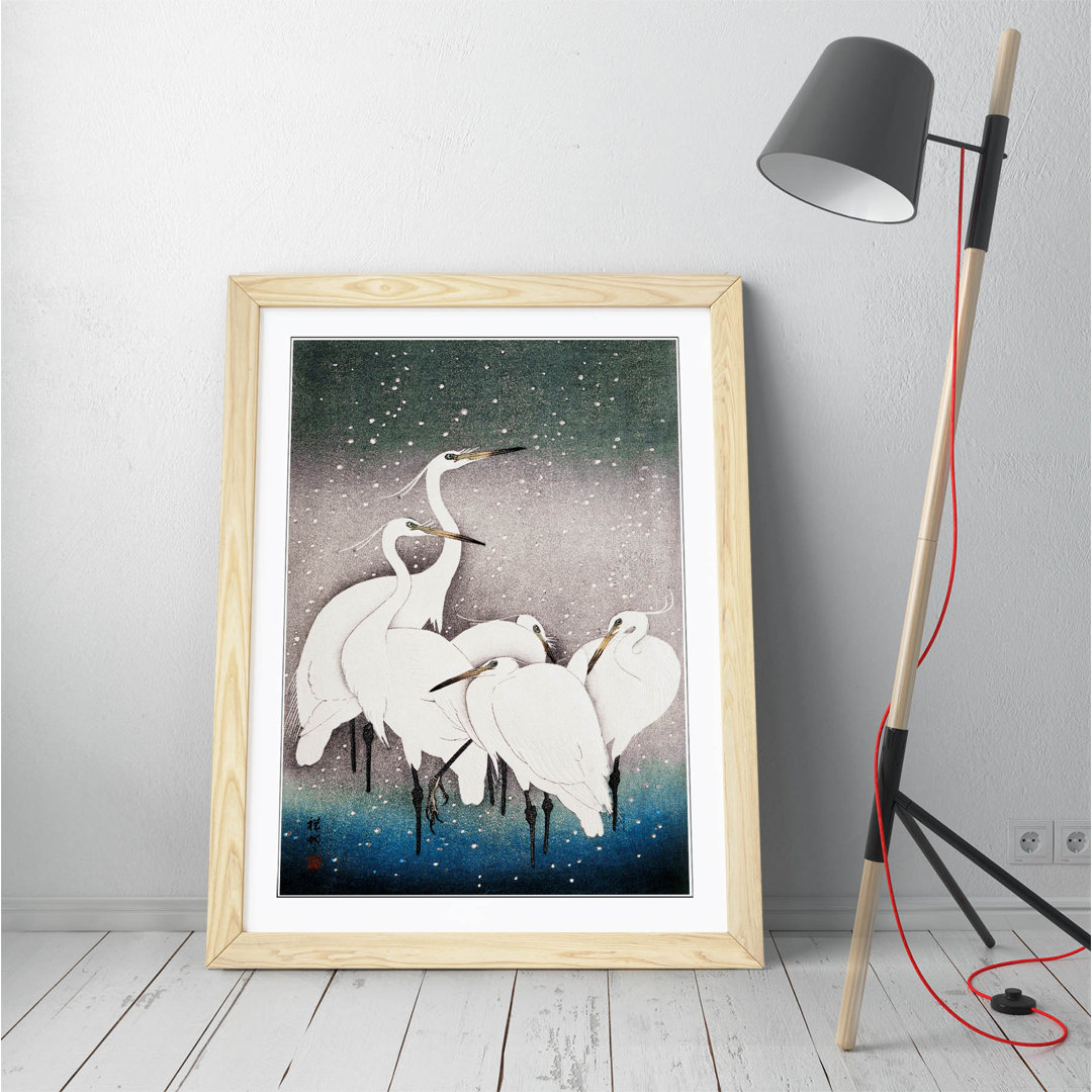 Oriental Japanese Cranes - Single Picture Frame Print on Canvas