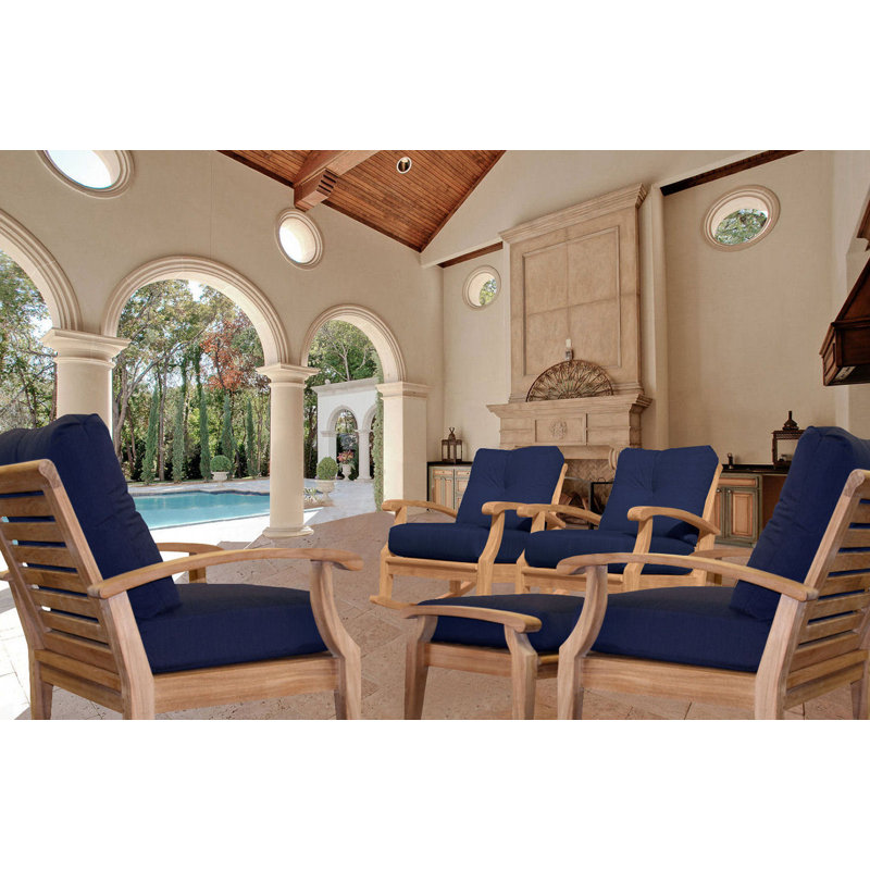 Chaise berçante d'extérieur en teck Cayman, Toile bleu marine Sunbrella®