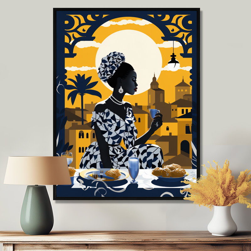 Silhouette urbaine de la pleine lune africaine, reproduction d'art mural africain, Cadre flottant noir