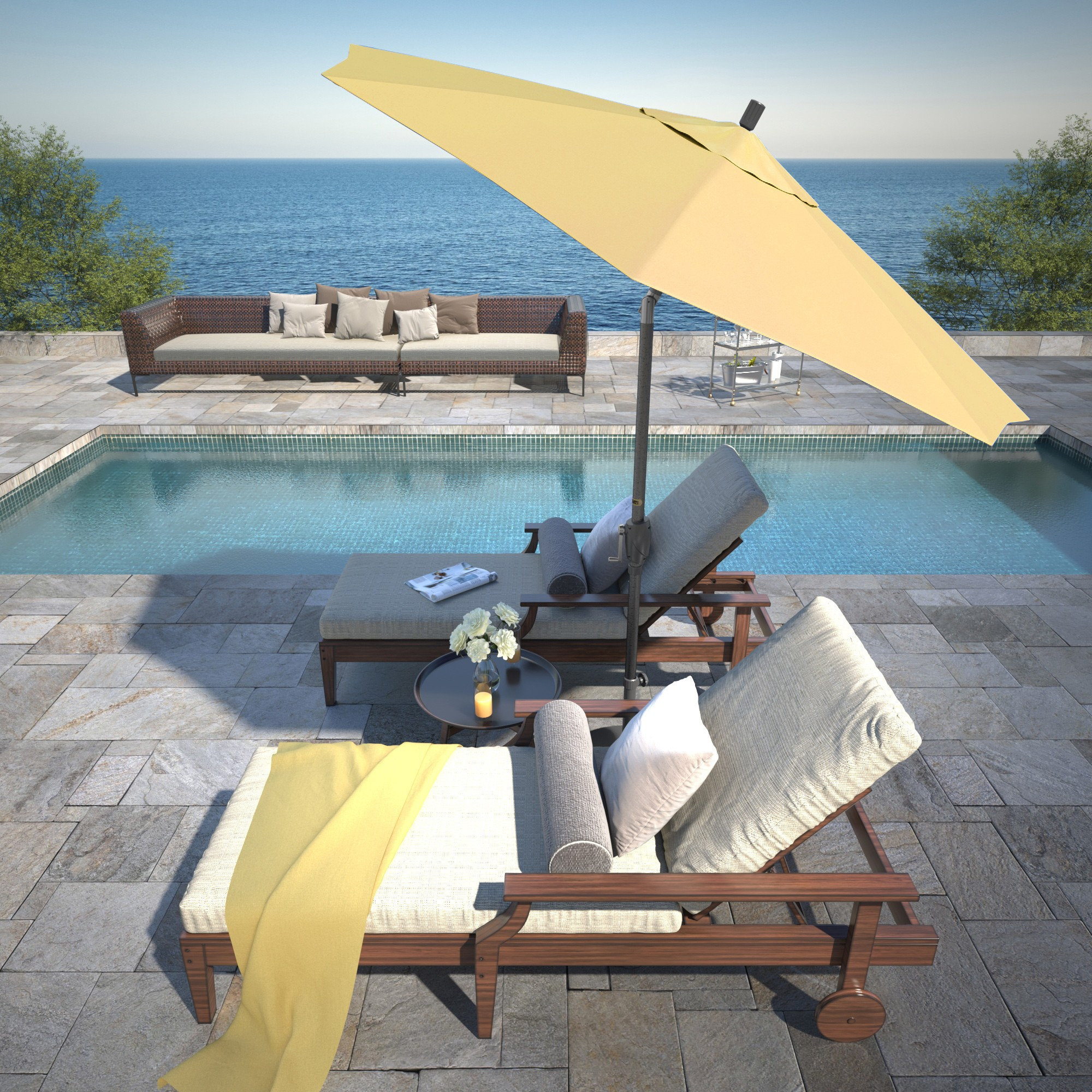 Lexia 90'' Sunbrella® Outdoor Umbrella, Canvas Wheat Sunbrella® Canvas