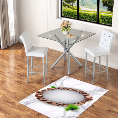 Space-saving Modern Dining Table Sets, Metal Glass Style For Kitchen