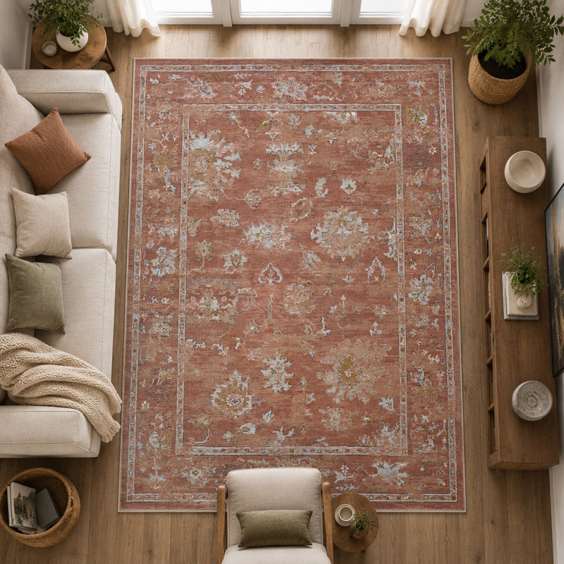 Tapis en viscose Panettone rouille, beige, ivoire et vert, Rectangle de 5 pi x 8 pi