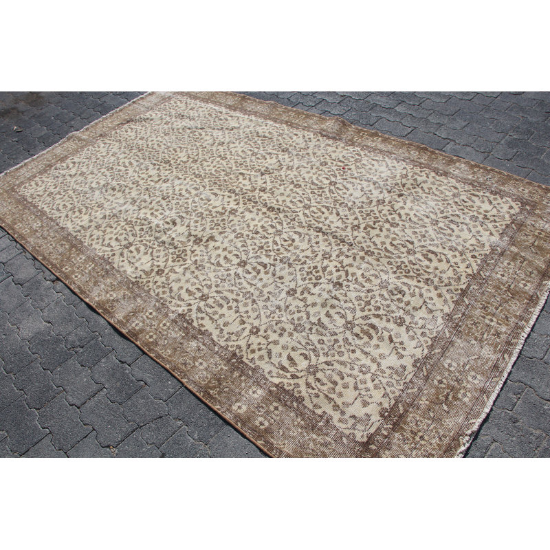 Tapis Oushak rétro vintage: grand tapis antique beige idéal pour rehausser le décor de la salle à manger