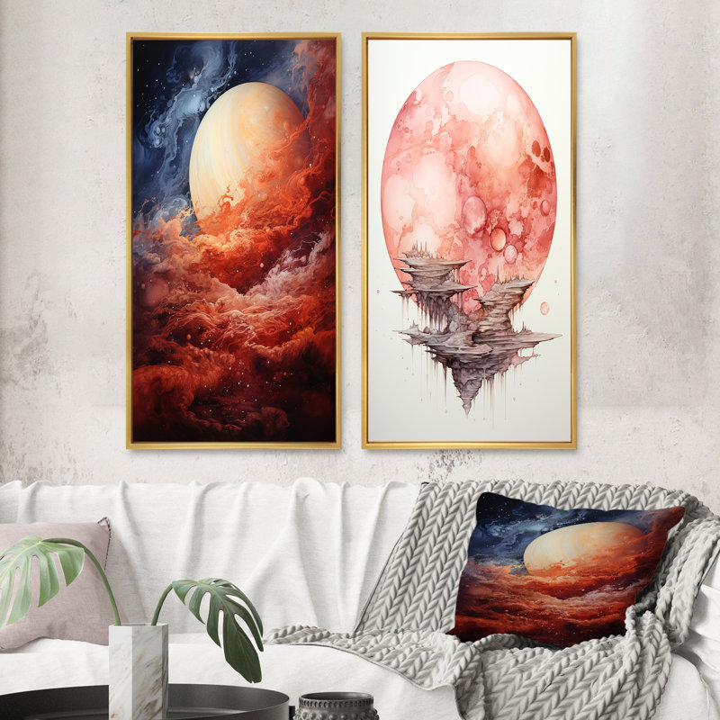 «Planète Jupiter orageux» 2 pièces, Encadrement doré, H 32 po x l 32 po