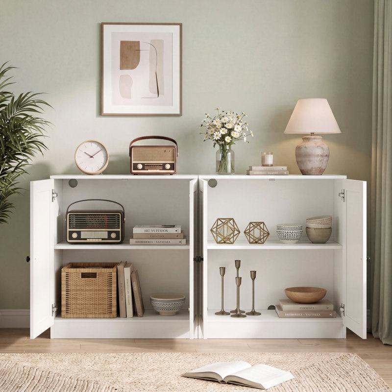 Ensemble de 2 armoires d'appoint de 58,6 po avec 2 tablettes réglables et portes pour le salon ou le vestibule