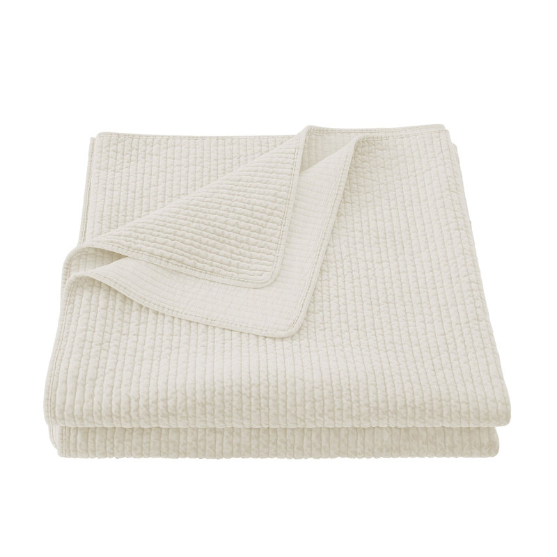 Stonewashed Cotton Velvet Modern Rustic Quilt Set, Vintage White, Twin Quilt + 1 Standard Sham