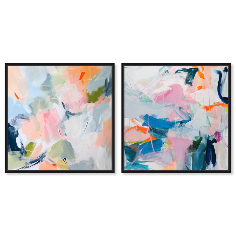 «Enigma in Paint Set», ensemble de 2 toiles Dopamine , Cadre flottant noir, H 12 po x l 12 po