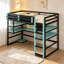 Lit mezzanine simple en bois avec bureau, support de rangement latéral, tablettes à plusieurs rangements et lumière RVB-148823225-148823228