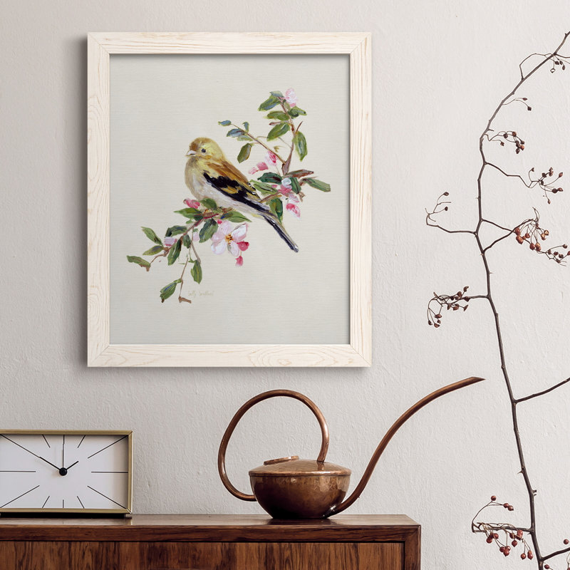 Spring Song Pine Grosbeak - cadre photo, impression sur toile, H 44 po x l 31 po x P 1 po, Toile avec cadre blanc